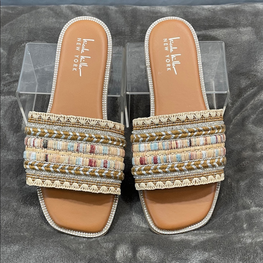 Nicole Miller Multicolor Woven Slide Sandals